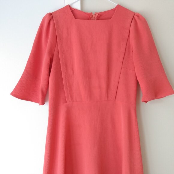 Amish Mennonite Cape Dress 34"B 27.5"W Handmade Modest STAINS Pink Coral Crinkle - Picture 5 of 16